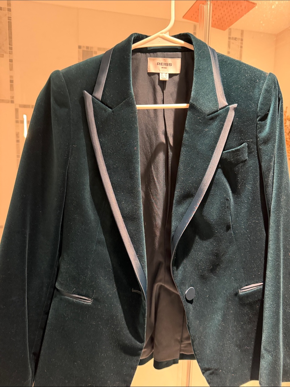 Reiss Dark Teal Velvet Blazer with Satin Trim